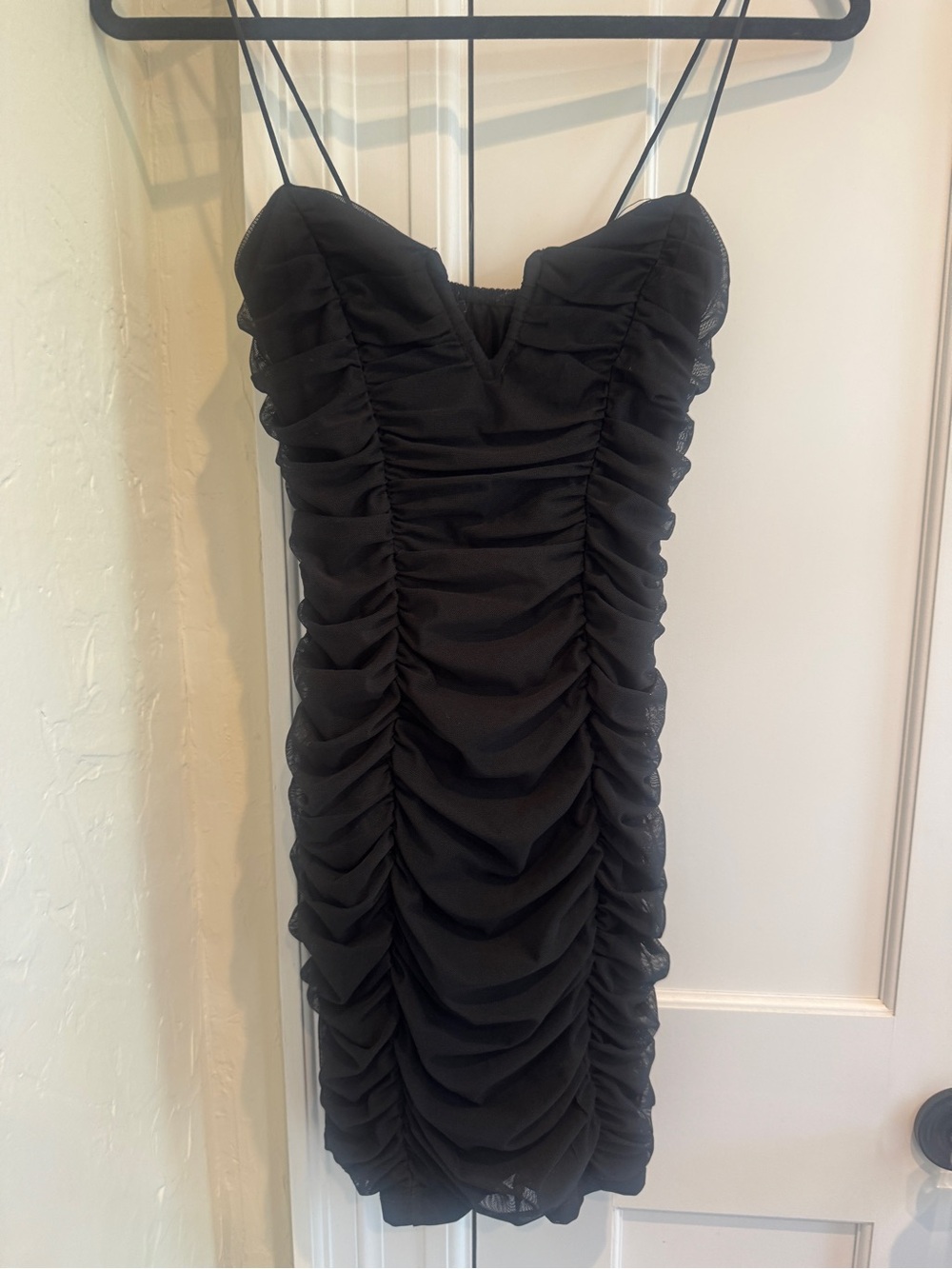 Princess Polly Black Ruched Mini Dress with Spaghetti Straps